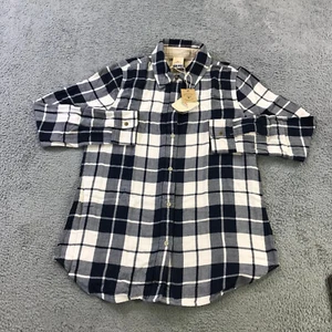 New Faherty Shirt Womens Small Button Up Reversible Abbott Plaid Beige Blue a34 - Picture 1 of 8