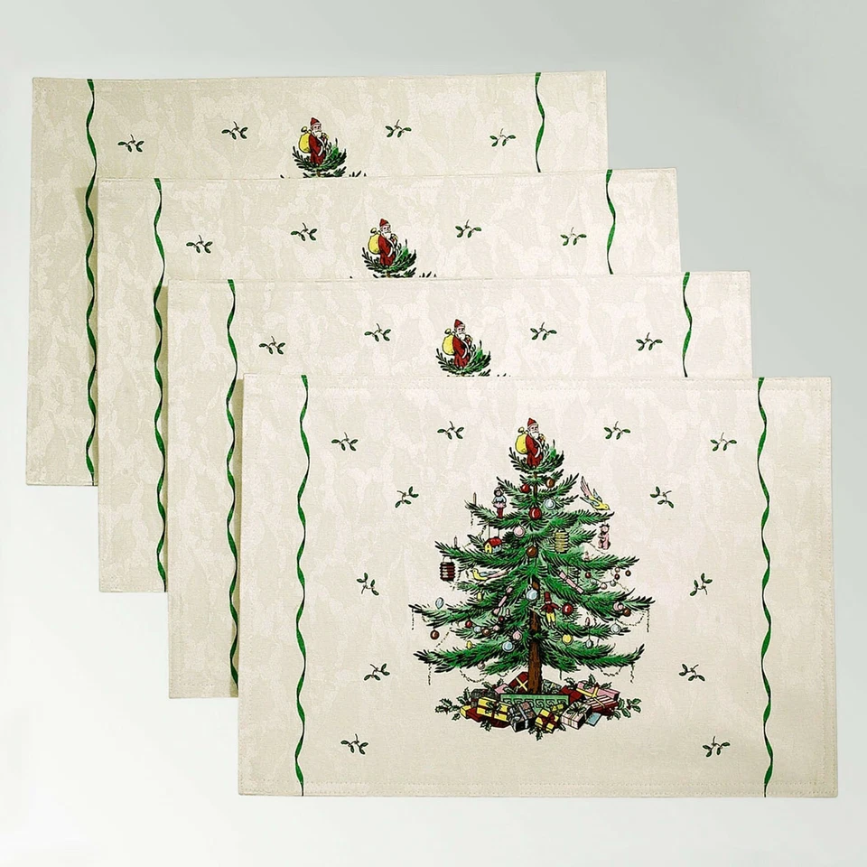 Spode Classic Damask Christmas Tree Placemats Set of 4 - Image 1 of 1