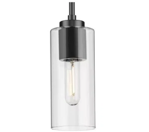 4 in. 1-Light Pendant Matte Black Clear Glass Shade (2-Pack) (Read) - Picture 1 of 10