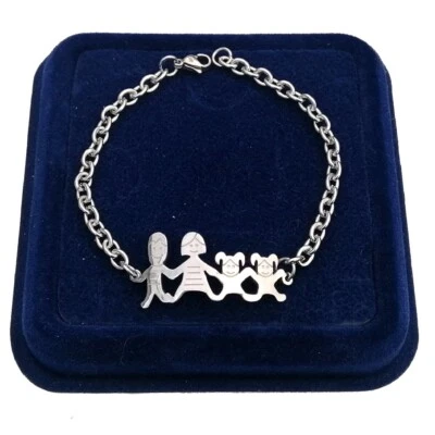 Bracciale Braccialetto Famiglia Acciaio Mamma Papà 2x Figlia Femmina Mod05 - Immagine 1 di 3