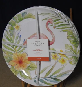 Flamingo Tropical Melamine BPA FREE Melamine Plates Set of 4 NEW 9" - Picture 1 of 3