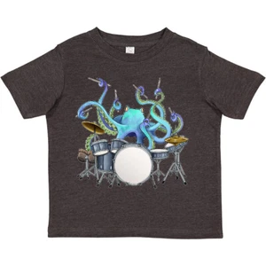 Inktastic Cute Blue Octopus Drumming Toddler T-Shirt Sea Life Drums Drummer Drum - Picture 1 of 11