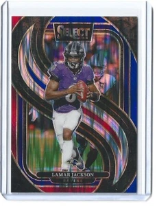 Amortiguador Panini Select Lamar Jackson Premier Level 2024 rojo azul Prizm #121 - Imagen 1 de 2