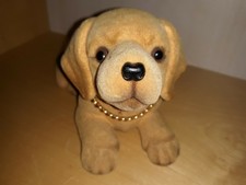 Vintage Flocked Dashboard Yellow Labrador Retriever Dog Bobble Head Nodder Pup 