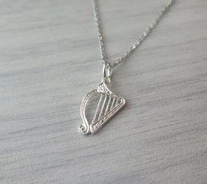 Sterling Silver Irish Harp Celtic Pendant Necklace St Patrick's Day Gift - Picture 1 of 1