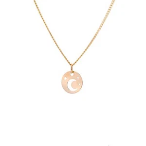 9ct Yellow Gold Moon and Star Flat Round Pendant - Picture 1 of 3