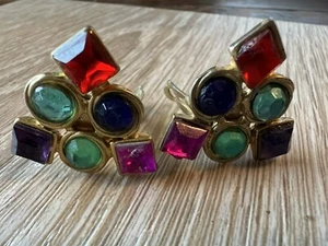 Vintage Multicolor dreieckige Cabochon Clip auf Ohrringe - Bild 1 von 6
