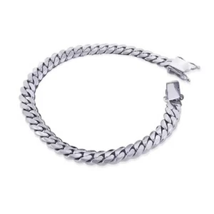 8 MM Miami 14K White Gold Over Cuban Link Curb Chain Men's Bracelet 9" - Picture 1 of 5
