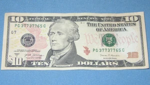 Fancy 2017 $10 Ten Dollar Bill Note Repeating Triple Serial Trinary 4 of A Kind - Picture 1 of 2