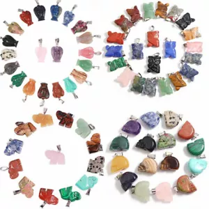 12pcs Charms Natural Stone Carved Animal Leaf Skull Angel Crystal Stone Pendant - Picture 1 of 19