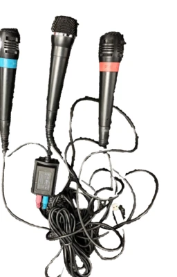 Microfones Sony PS2 PS3 Singstar 2 e dj hero com adaptador dongle vermelho azul conjunto 3 - Imagem 1 de 4