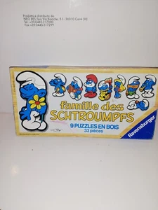 PUZZLE EN BOIS RAVENSBURGER LA FAMILLE SCHTROUMPFS 33 PIECE COMPLET VINTAGE 1984 - Photo 1/4