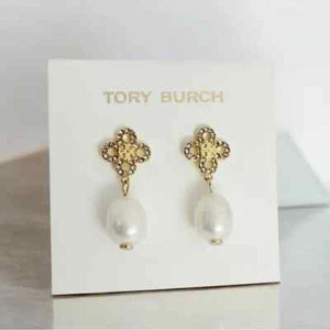 TORY BURCH KIRA CLOVER PEARL DROP EARRING. Retail $128 - Picture 1 of 6