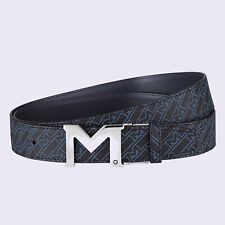 ✅ Montblanc M Buckle Men's Womens Reversible Leather Belt M-Gram Monogram