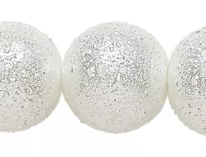 1 Strand (28-29) Textured Snowball Opaque White 14mm Round Glass Pearl Beads - Bild 1 von 2