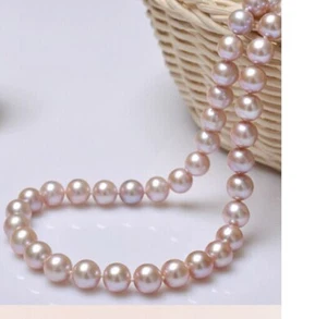 17"8-10mm Natural South Sea Genuine pink lavender near Round Pearl Necklace 3699 - Picture 1 of 2