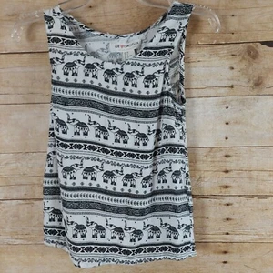 H&M Loves Coachella Womens Top Size 2 Faux Wrap Back Tribal Print White / Black - Picture 1 of 6