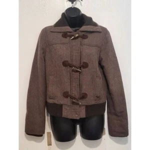 American Eagle Jacket OverCoat Women Sz M Brown Full Zip Wool Winter Workwear - Picture 1 of 9
