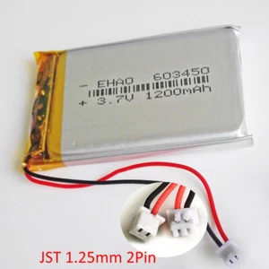 Batteria ricaricabile Lipo 3,7 V 1200 mAh 603450 JST 1,25 mm spina 2 pin per GPS MP3 - Foto 1 di 9