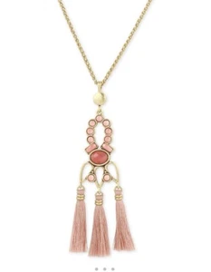 $45 Lucky Brand gold tone stone & tassel Pendant necklace LC 524A - Picture 1 of 6
