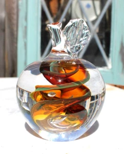 Marian Pyrcak Paperweight (Signed) Bohemian Swirl Art Glass Vintage Amber - Picture 1 of 14