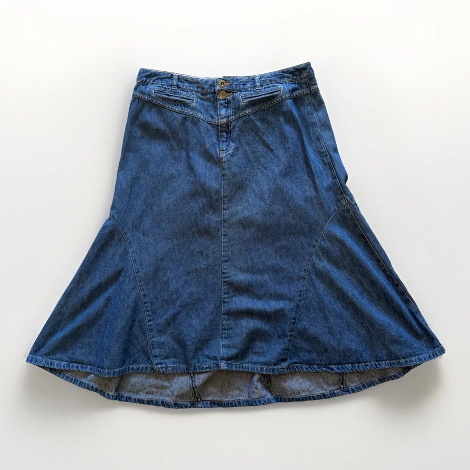 Liz Claiborne Midi Jean Skirt Sz 8 Retro Y2K 90s Flare Boho Western Preppy Long - Image 1 of 4