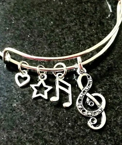 Music Note Charm Bracelet Music Lover Gift Singer Musician Jewelry Gift for Her - Picture 1 of 2
