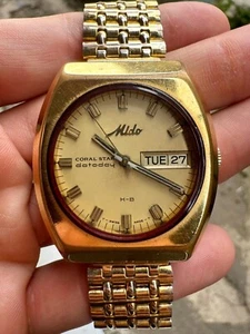 Vintage Mido Coral Star Datoday 6819370 Automatic Swiss Made Gold Tone Cushion - Picture 1 of 20