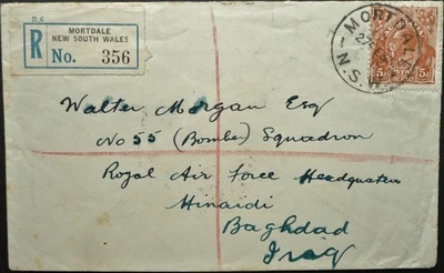 AUSTRALIA 27 FEB 1933 KGV REG. CUBIERTA DE MORTDALE A R.A.F HQ, HINAIDI, IRAQ Foto 1 de 2