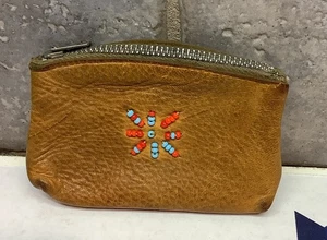 Vintage Geldbörse mit Handperlen echtes Hirschleder Reißverschluss - Bild 1 von 6