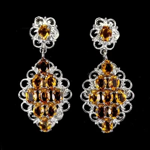 925 Sterling Silver Earrings Oval Citrine 4x3mm Natural Gemstone Jewelry - Picture 1 of 14