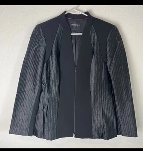 Lafayette 148 Jacket Womens 8 Black Textured Satin Zip Front Blazer Career Chic - Picture 1 of 8