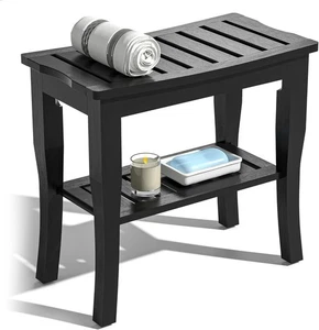 Bamboo Shower Bench & Stool Waterproof - Wood Shower Bench with Storage Shelf f - Picture 1 of 7