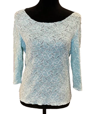 Y2K Vintage Tribal Pastel Blue Floral Embroidered Lace Top Size L Fairy Whimsy - Image 1 of 4