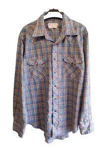 Vintage 70s Wrangler Permanent Press Red Pearl Snap Shirt 16.5 35 Long Tails USA - Picture 1 of 8