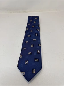 Cravatta Alfred Dunhill London blu motivo geometrico fatta a mano in seta - 58" - Foto 1 di 2