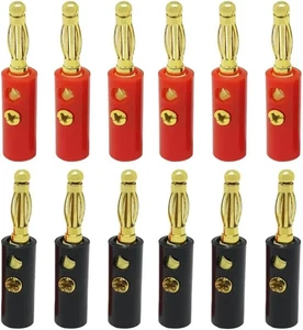 WWZMDiB 4mm Banana Plugs, Gold Plated Stackable Connectors for Speaker Wire (12- - Picture 1 of 8