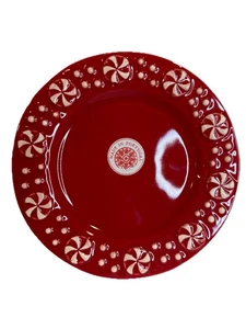 Made In Portugal Red Peppermint Candy Salad Plates 8.5in Set of 4 Ceramic New - Picture 1 of 3