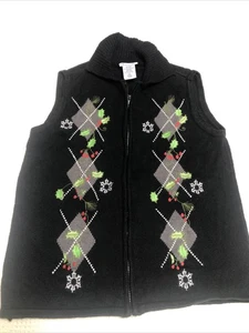 Blair Argyle Holly beere Schneeflocke Reißverschluss vorne Strick Pullover Weste Damen Small - Bild 1 von 7