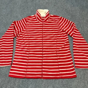 LL Bean Jacket Womens Large Red Striped Full Zip Sherpa Lined Mock Neck - Picture 1 of 13
