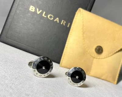 Autentici bellissimi gemelli BVLGARI e argento sterling ovale nero SV925 - Immagine 1 di 4