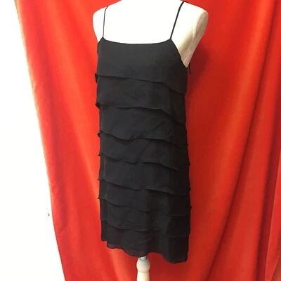 Nili Lotan tiered silk mini dress spaghetti straps black size small - Image 1 of 4