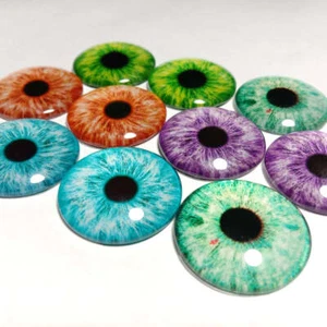 10pcs Round Glass Doll Eyes 10mm-25mm Cabochons Orange Yellow Green Purple Blue - Bild 1 von 24