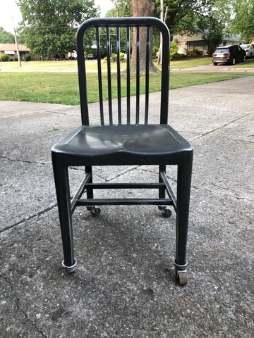 Vintage ALCOA aluminum Chair White Haines Optical Co Columbus Ohio ￼ EMECO Navy? Cover