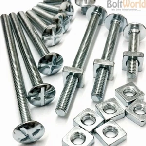 M10 / 10mm ROOFING BOLTS, SQUARE NUTS CROSS SLOTTED MUSHROOM HEAD ROOF BOLT ZINC - Picture 1 of 1