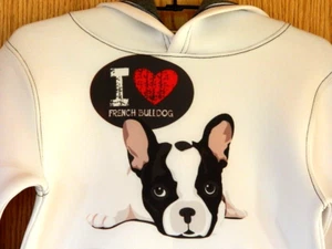 I Love French Bulldog Youth Kids White Hoodie Sweatshirt Pull Over Dogs Logo   - Picture 1 of 9