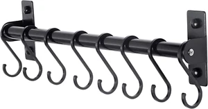 Soporte para utensilios de cocina, estante para olla y sartén montado en la pared, riel de cocina con - Imagen 1 de 12