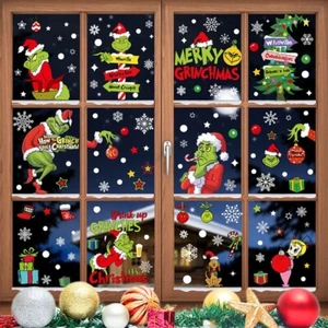 Christmas Grinch's Removable Window Stickers Xmas Art Decal Wall Home Shop Decor - Picture 1 of 13