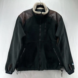 KUHL Jacket Mens Sz M Alpenwurxs Faux Leather Trim Sherpa Fleece Full Zip Black - Picture 1 of 12