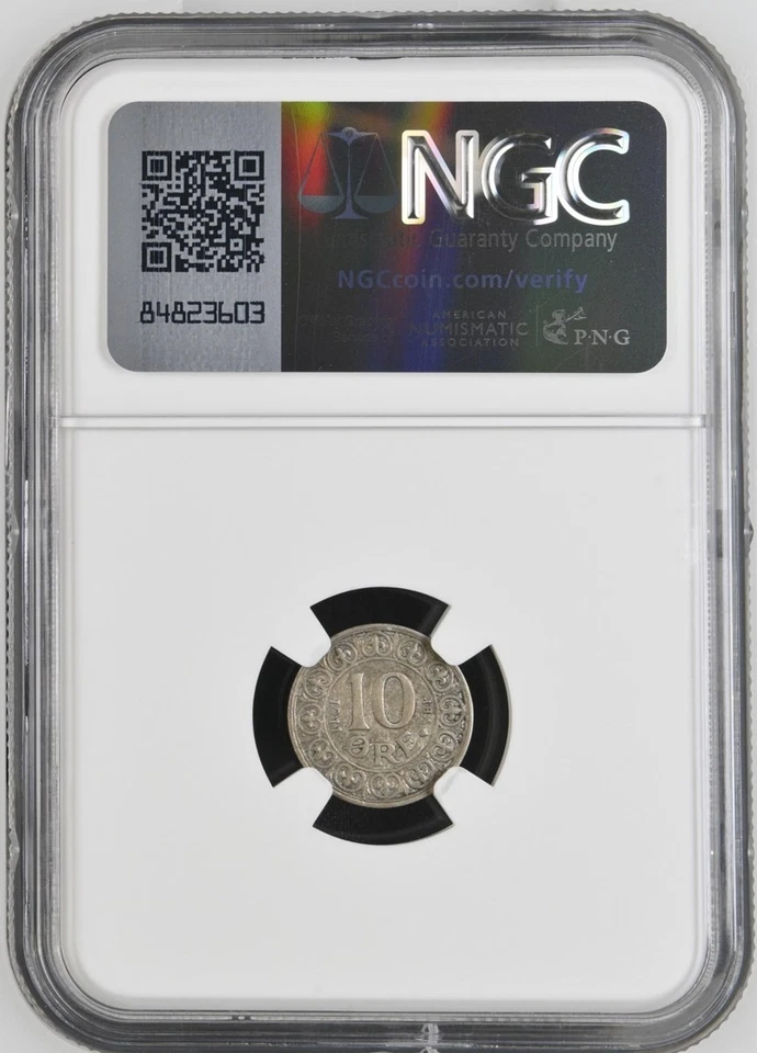 1911 DENMARK 10 ORE - SILVER KEY DATE - NGC XF 45 - FREE US / $12.50 WORLD SHIP - Image 1 of 2